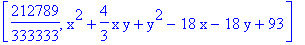 [212789/333333, x^2+4/3*x*y+y^2-18*x-18*y+93]
